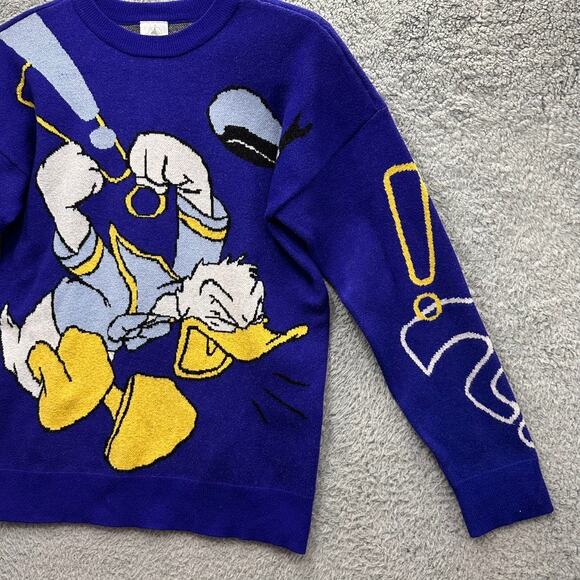Disney Donald Duck Small Pullover Knit Sweater Crew Neck Large Donald Print Fun - Picture 4 of 10